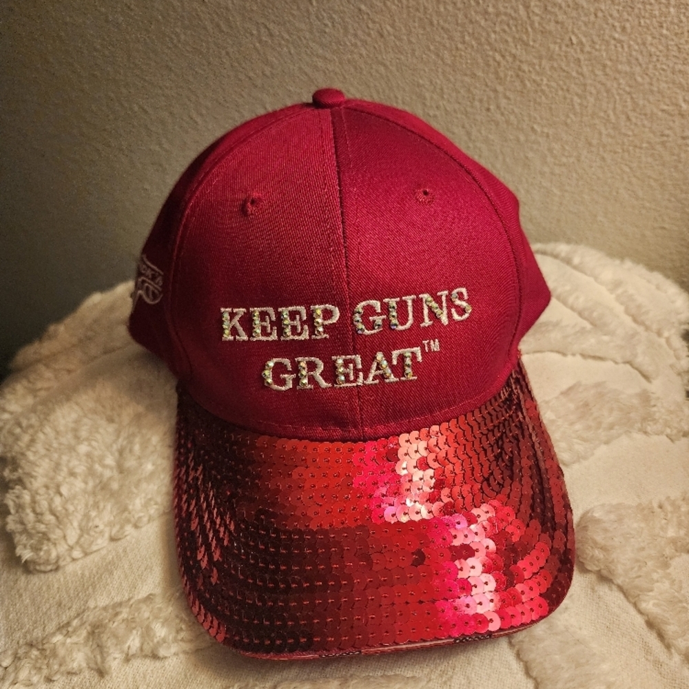 Red Sequin Keep Guns Great Cap